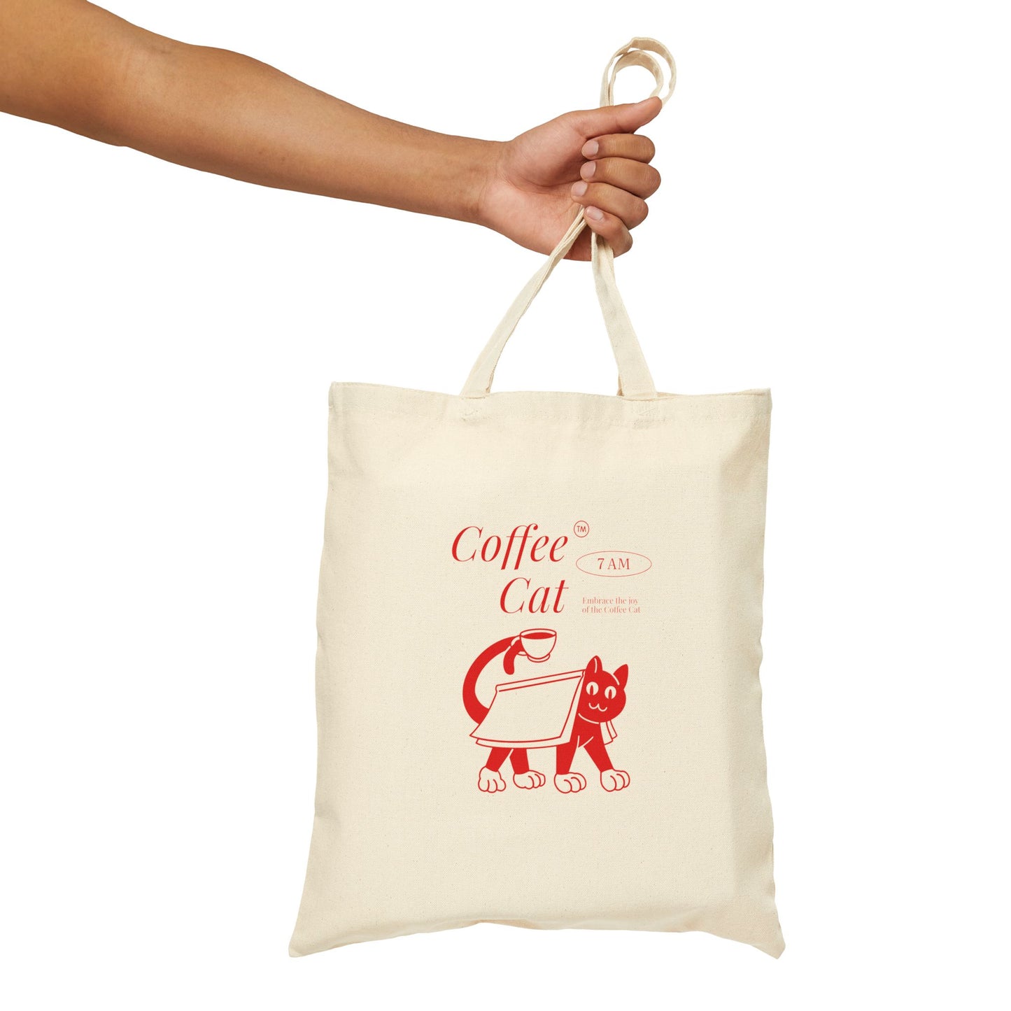 Canvas Tote Bag - Coffee Cat Design