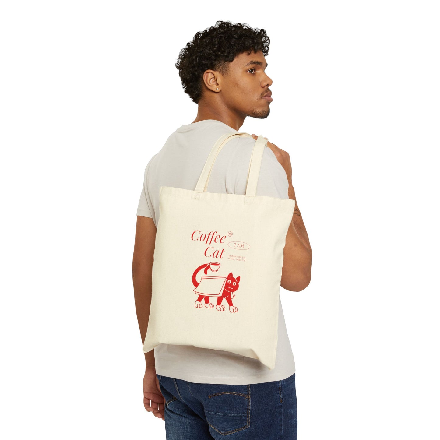 Canvas Tote Bag - Coffee Cat Design