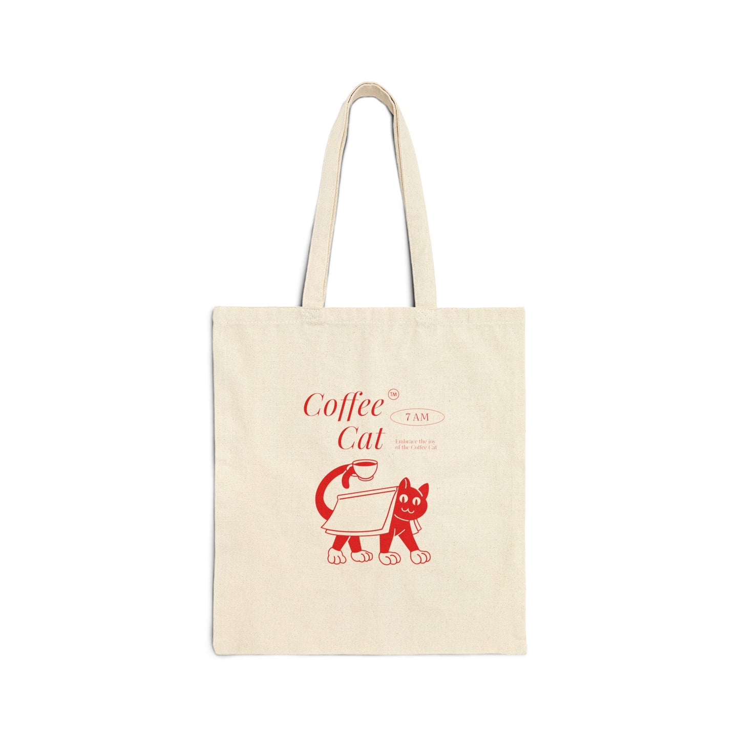 Canvas Tote Bag - Coffee Cat Design